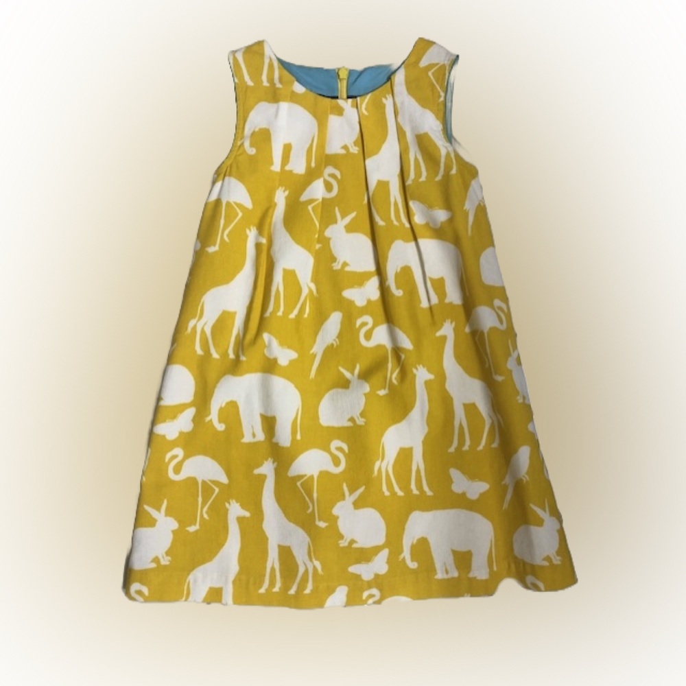 Boden Girls’ Lightweight Corduroy Yellow Animal-print Dress | Size 5-6 | NWT